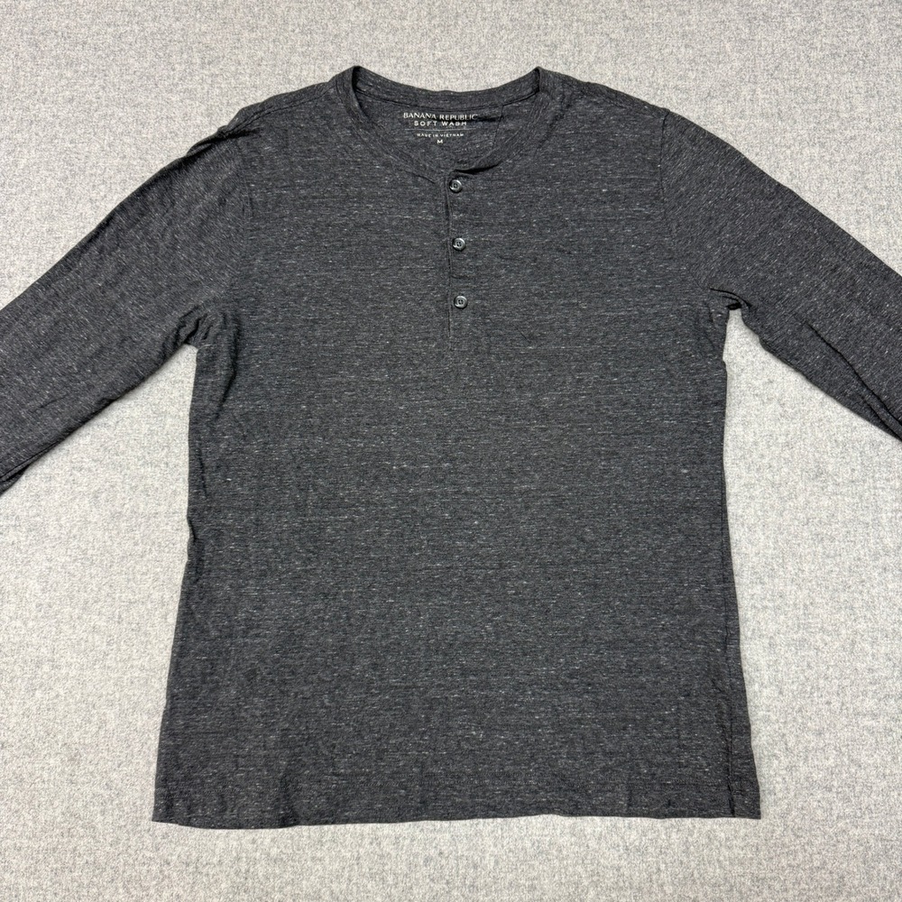 Banana Republic Henley Shirt Size Medium Gray Soft Wash Cotton Long Sleeve 1493